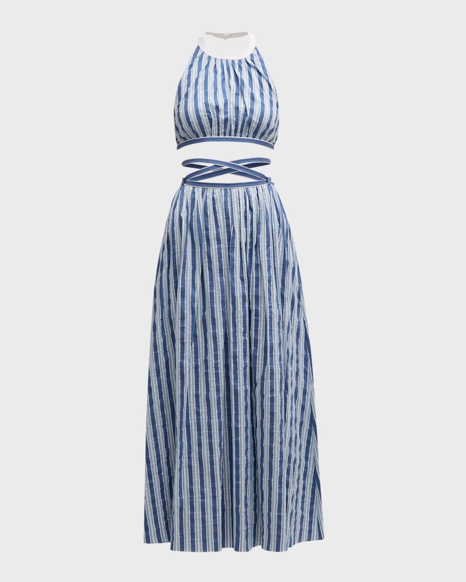 x High Summer Striped Poplin Maxi Dress with Cutout Detail