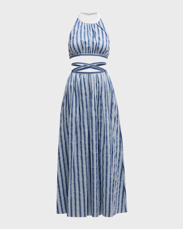 x High Summer Striped Poplin Maxi Dress with Cutout Detail