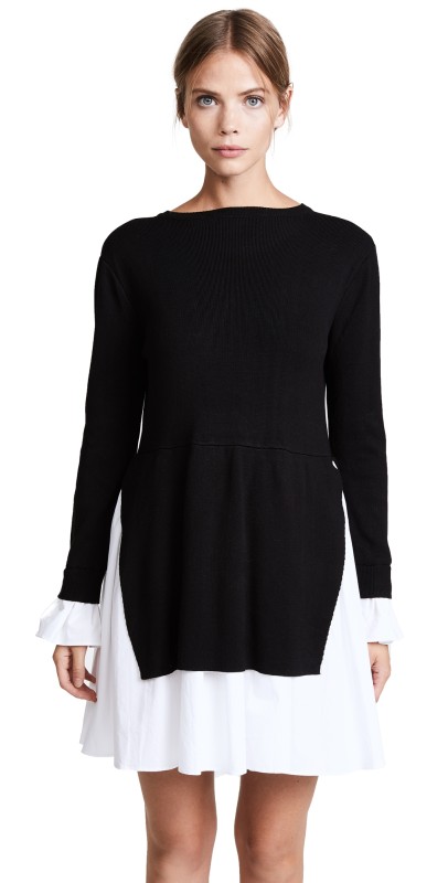 English Factory Knit Combo Dress Black