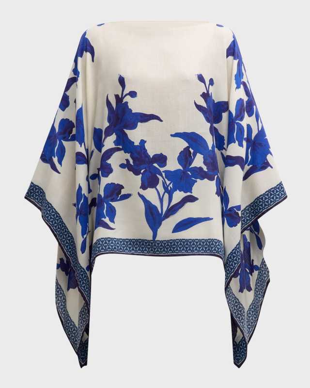 Iris Cashmere-Blend Printed Poncho