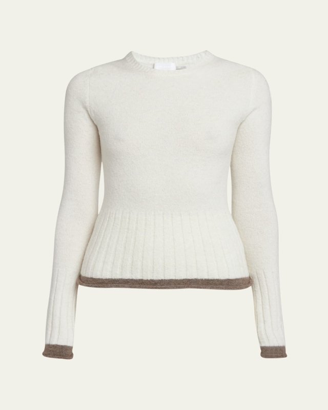 Soft Ribbed Alpaca Wool Knit Crewneck Sweater