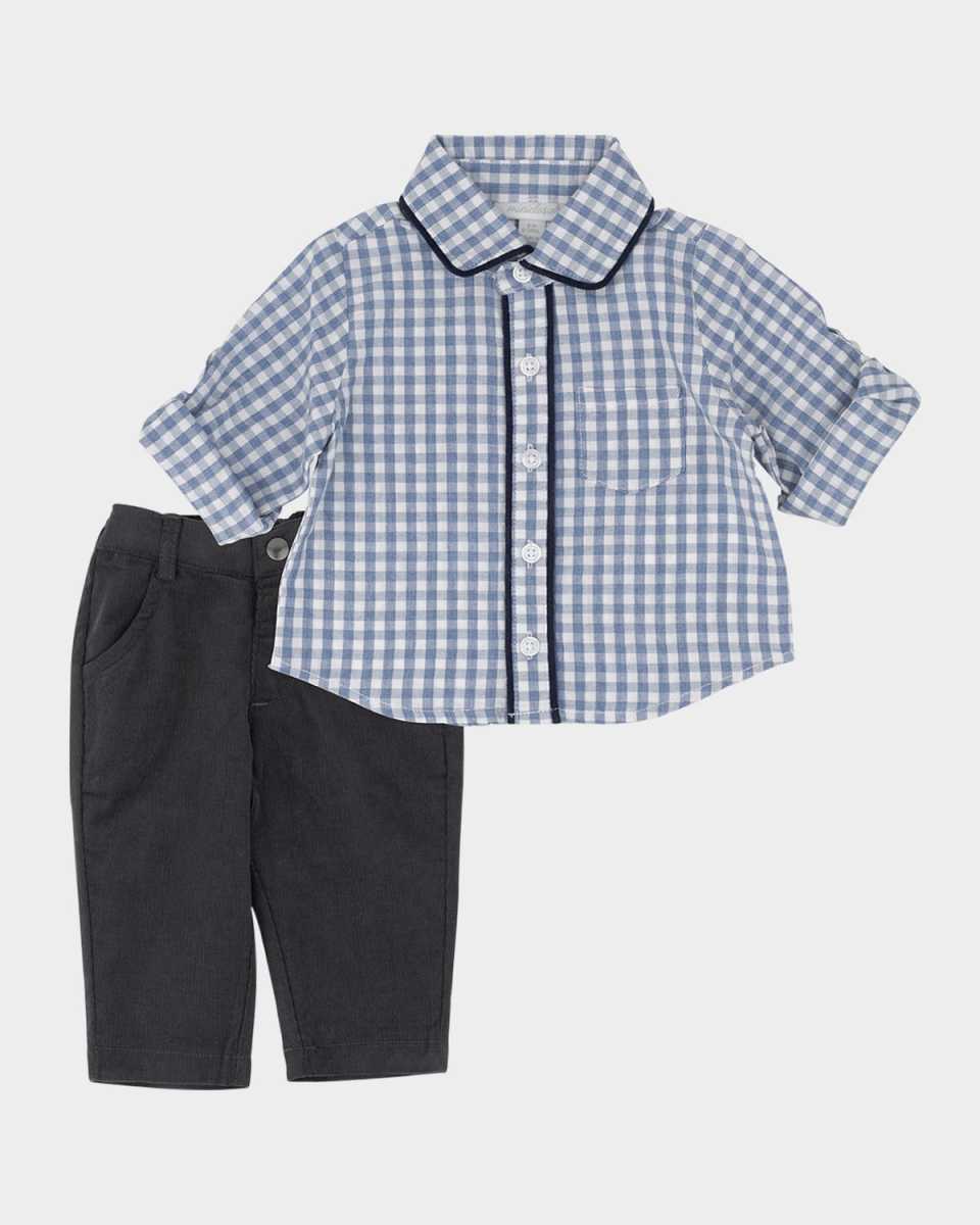 Boy's Gingham-Print Shirt & Pants Set, Size 3M-24