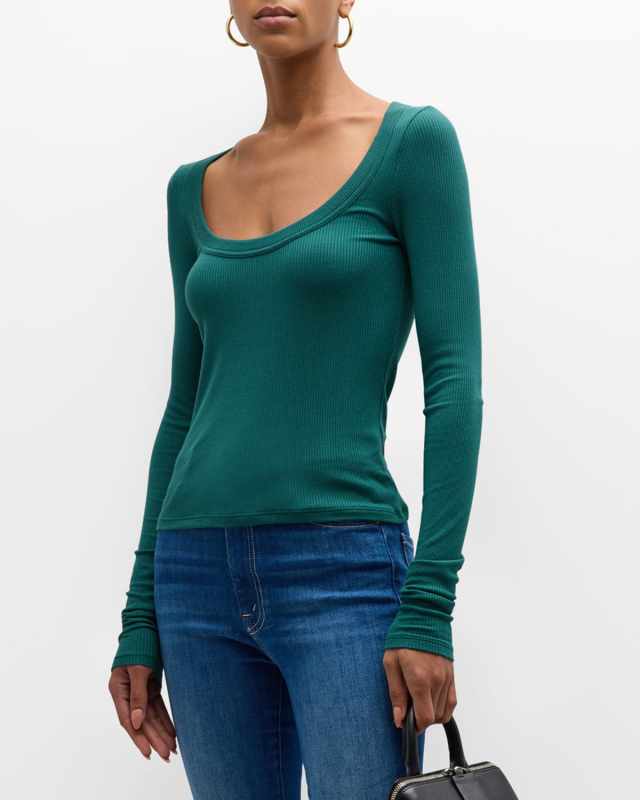 Modal Rib Long-Sleeve Scoop-Neck Top