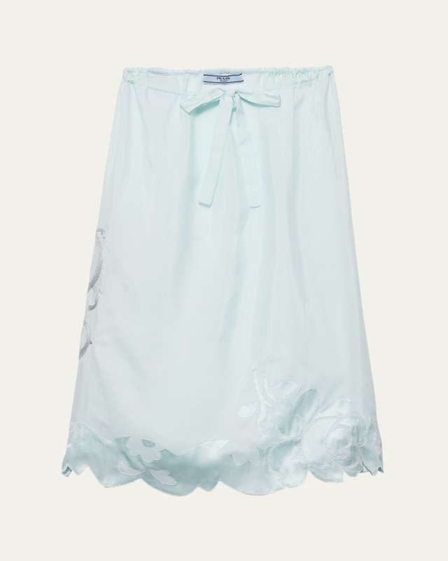 Haboutai Floral Embroidered Drawstring Scallop Skirt