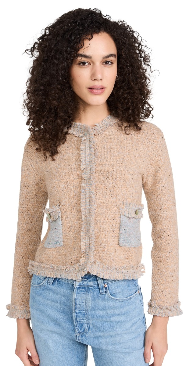 Lingua Franca Onassis Knit Tweed Jacket Granola