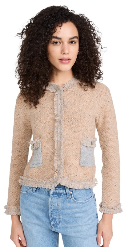 Lingua Franca Onassis Knit Tweed Jacket Granola
