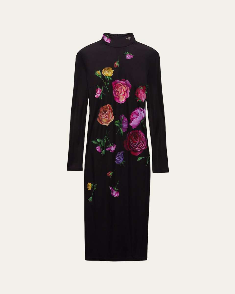 Floral Mock Body-Con Midi Dress