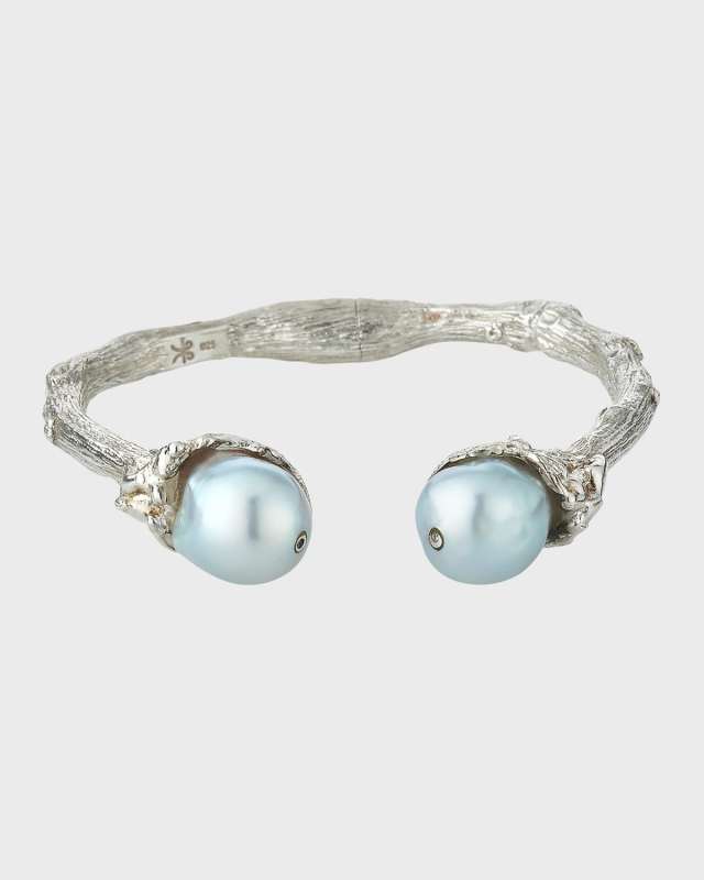 Sterling Silver Twig & 12mm Pearl Cuff