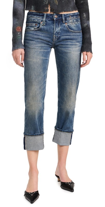 R13 Cuffed Boy Straight Jeans Capel Selvedge Blue