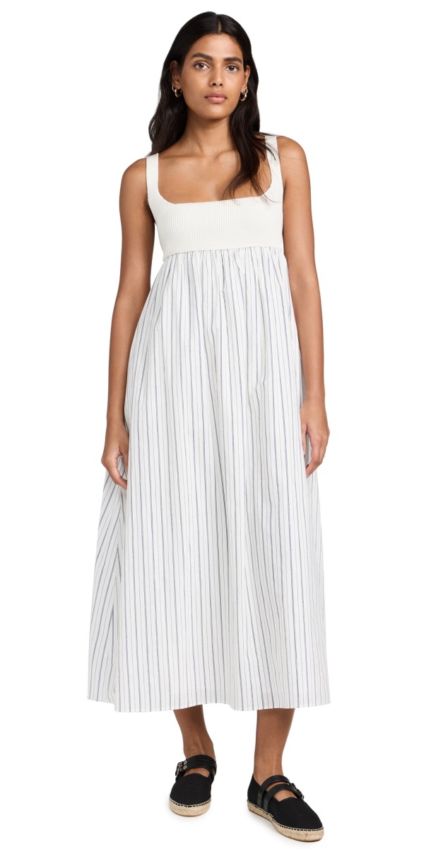 English Factory Tie Back Knit Combo Striped Dress Off White/Navy