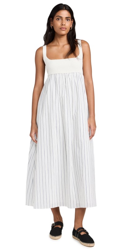 English Factory Tie Back Knit Combo Striped Dress Off White/Navy