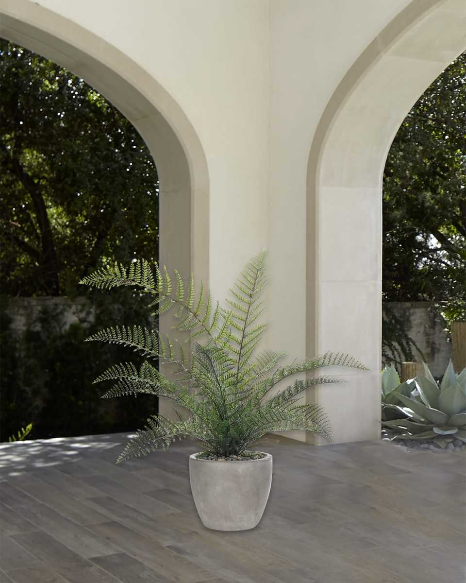 Faux Fern Plant in Concrete Pot, 43"T