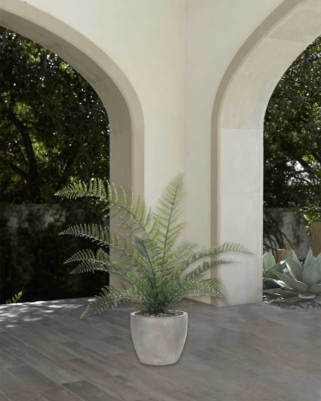 Faux Fern Plant in Concrete Pot, 43"T