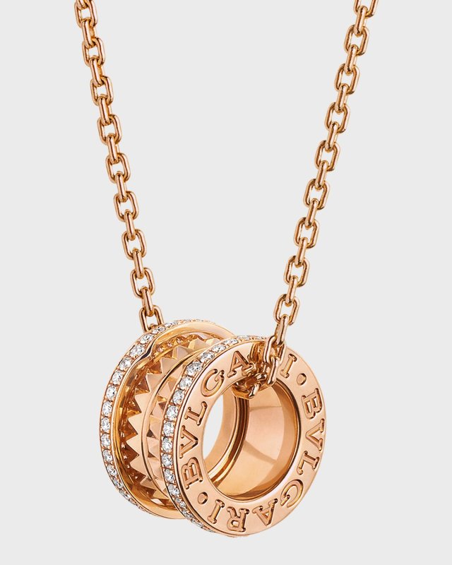 B. Zero1 Rock Pave Pendant Necklace in 18K Rose Gold
