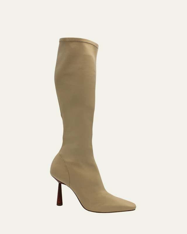 100mm Stretch Faux-Leather Knee-High Boots