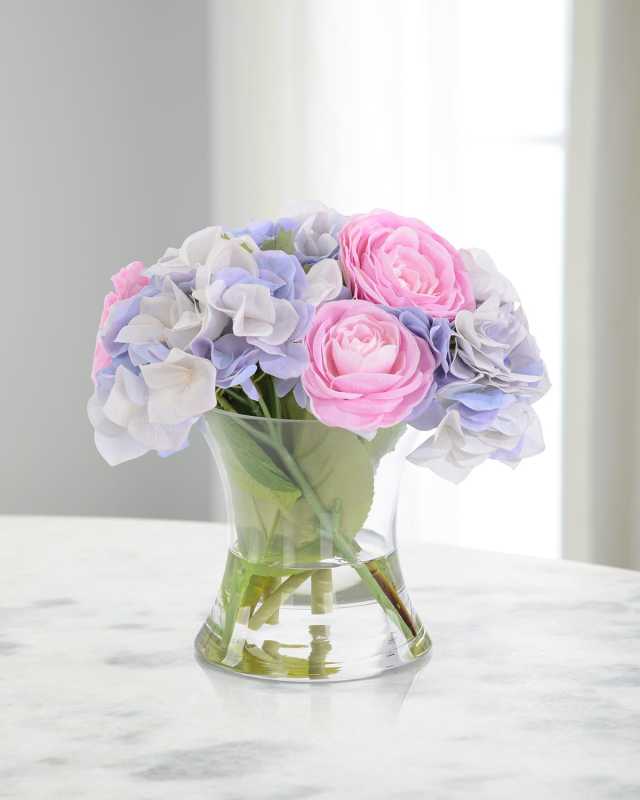 Real Touch Sweet Violet 10" Faux Floral Arrangement in Glass Vase