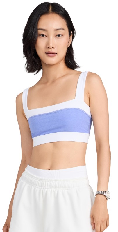 Beyond Yoga Spacedye Horizon Colorblock Bra Periwinkle Cloud HTR/White