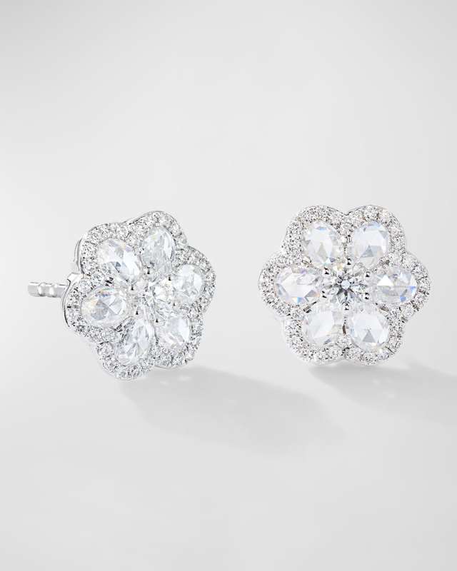 Floral 18K White Gold Floral Diamond Stud Earrings, 1.00tcw