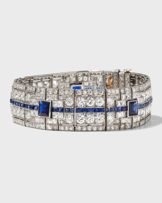 Estate Platinum Sapphire and Diamond Deco Bracelet