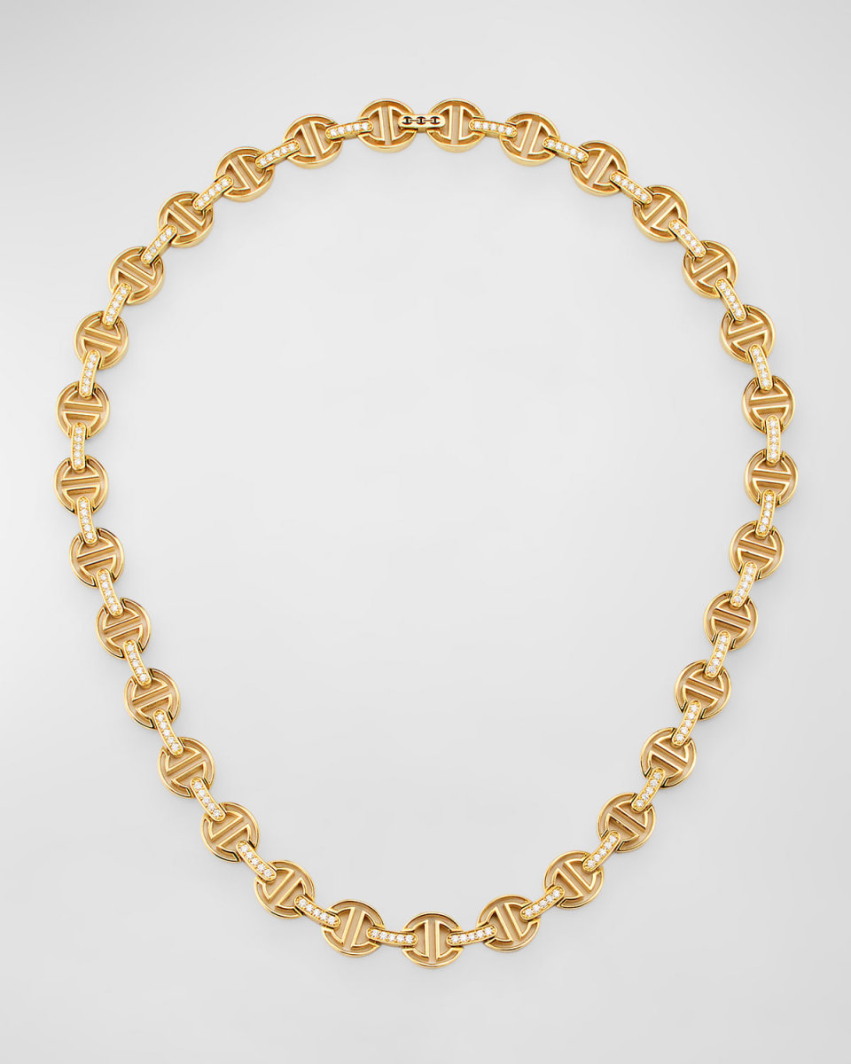 18K Yellow Gold Small MMV Necklace with Diamonds