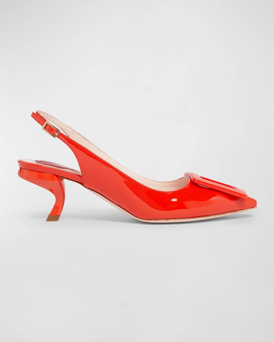 Virgule Patent Buckle Slingback Pumps