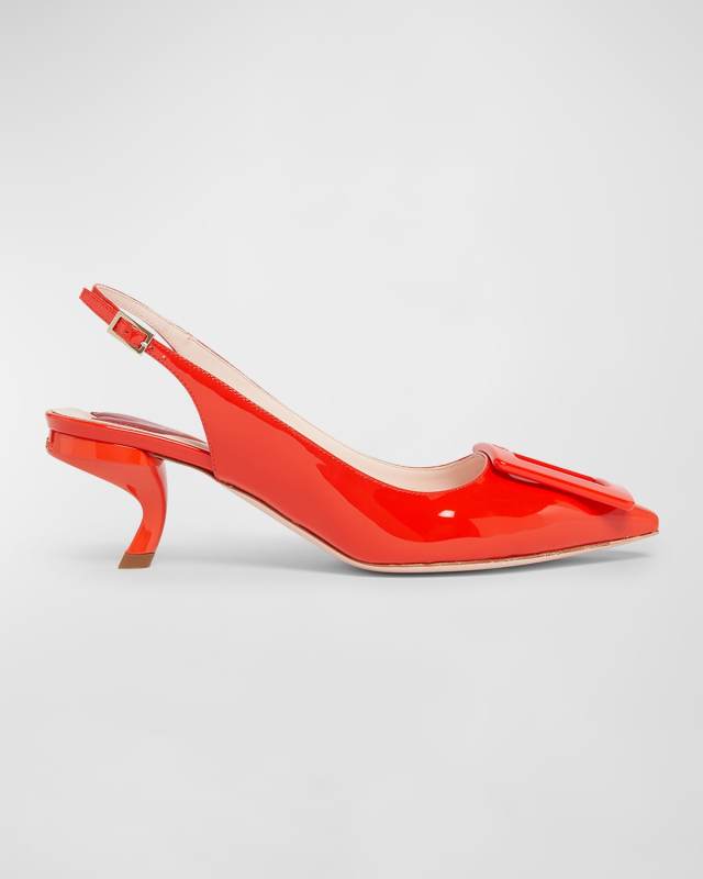 Virgule Patent Buckle Slingback Pumps
