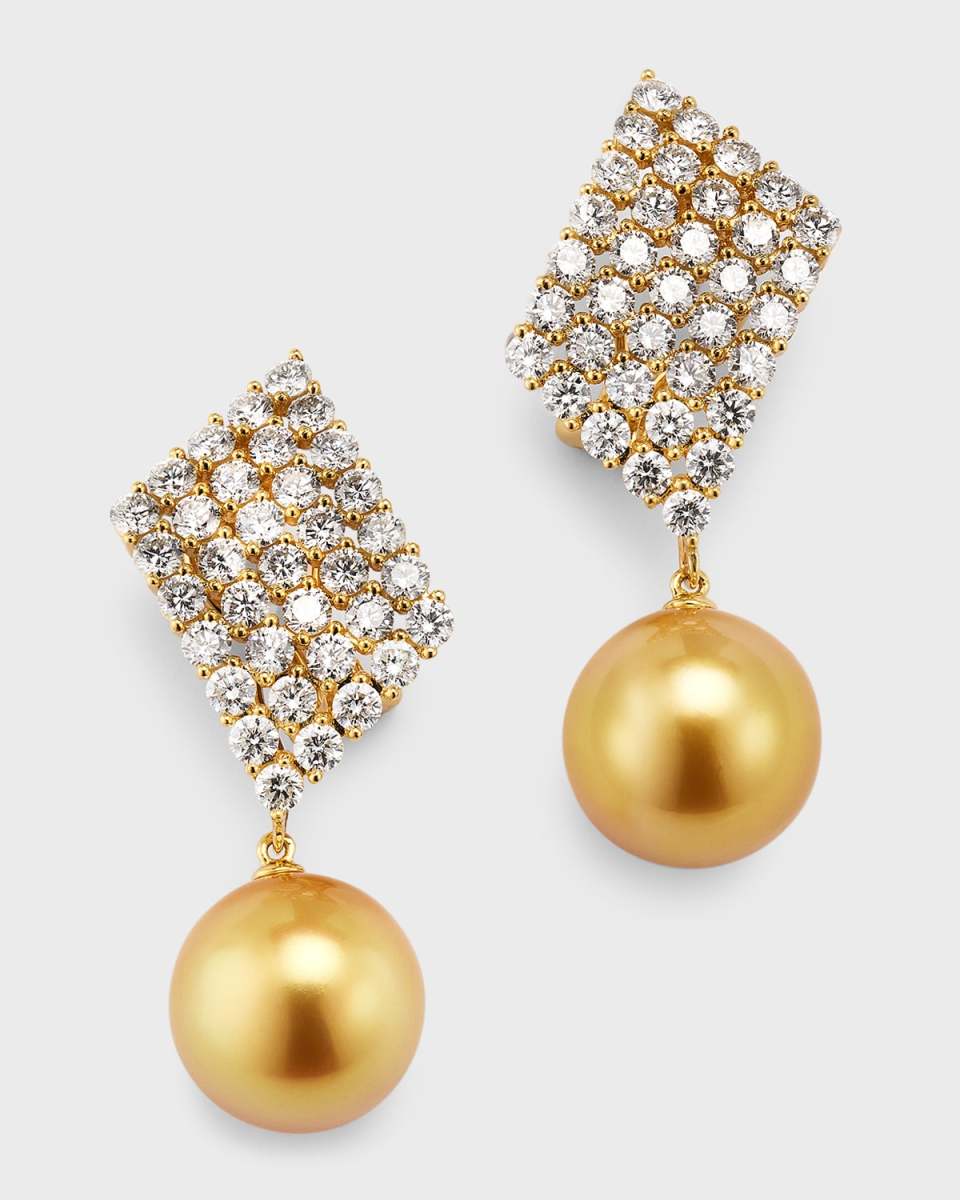 13mm Golden South Sea Pearl and Diamond Earrings