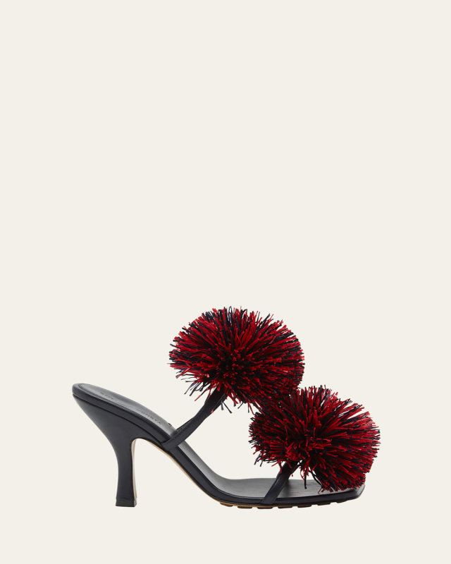 Adam Leather Two-Band Pom Sandals