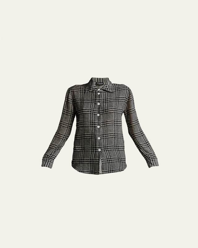 Flocked Check Silk Blouse