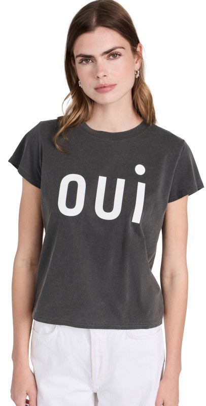 Clare V. Classic Tee Faded Black w/ Cream Oui