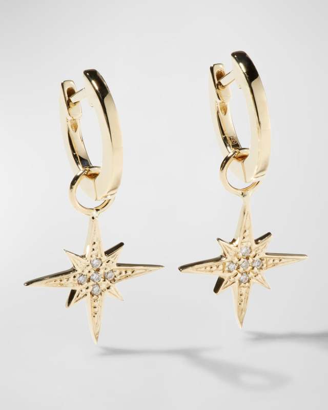 14k Small Diamond Starburst Hoop Earrings
