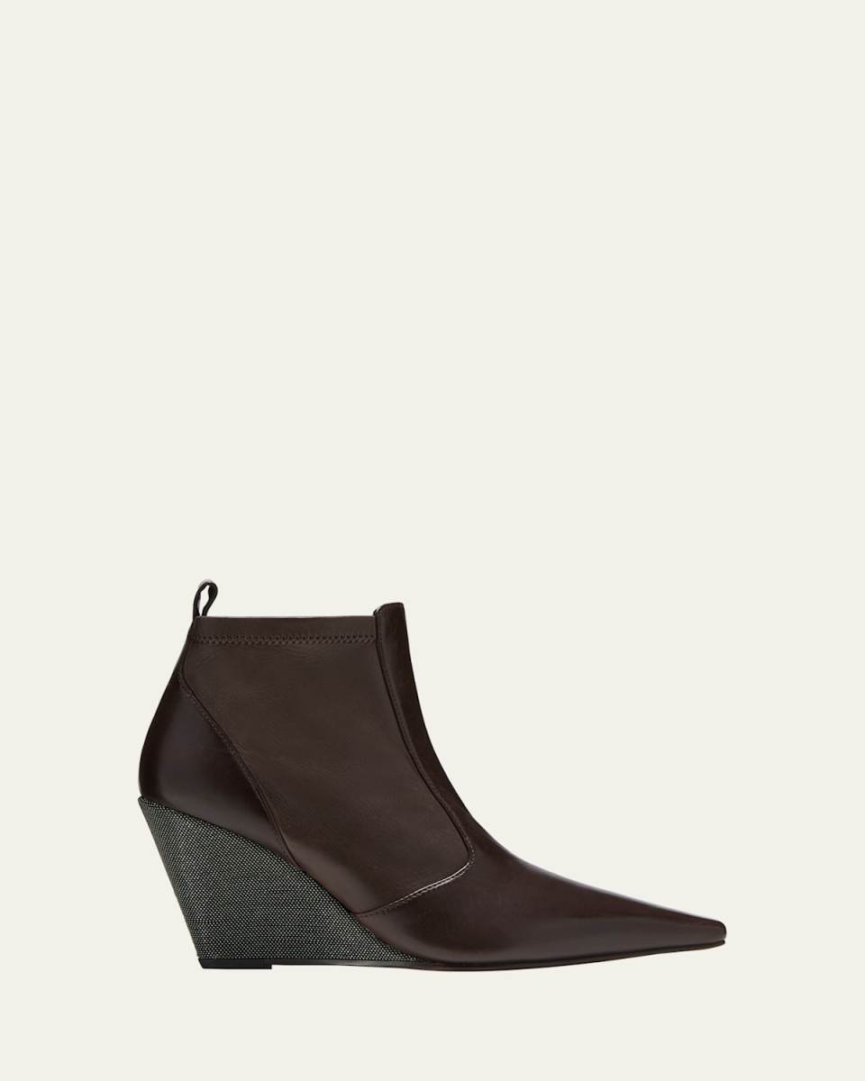 Leather Monili Wedge Booties