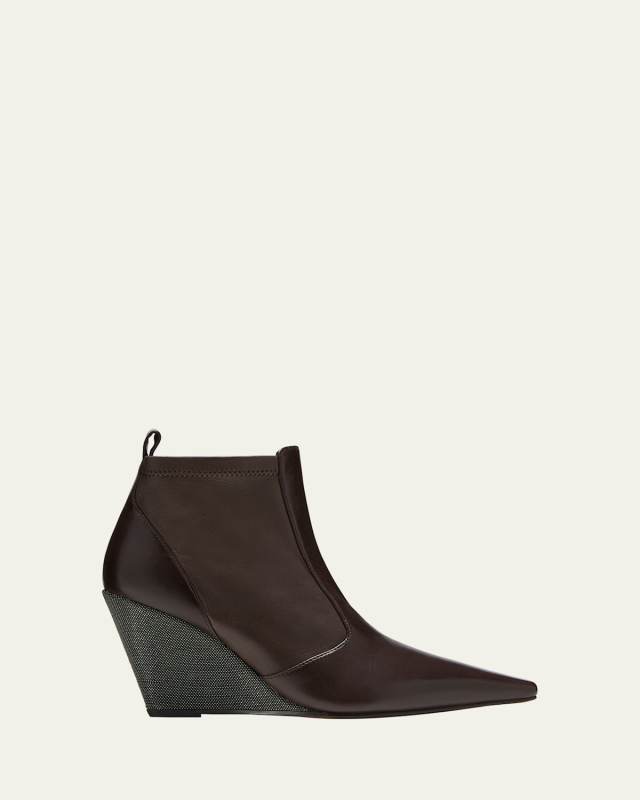 Leather Monili Wedge Booties