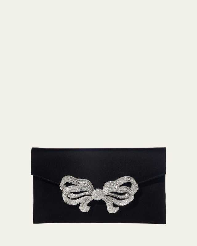 Crystal Bow Satin Envelope Clutch Bag