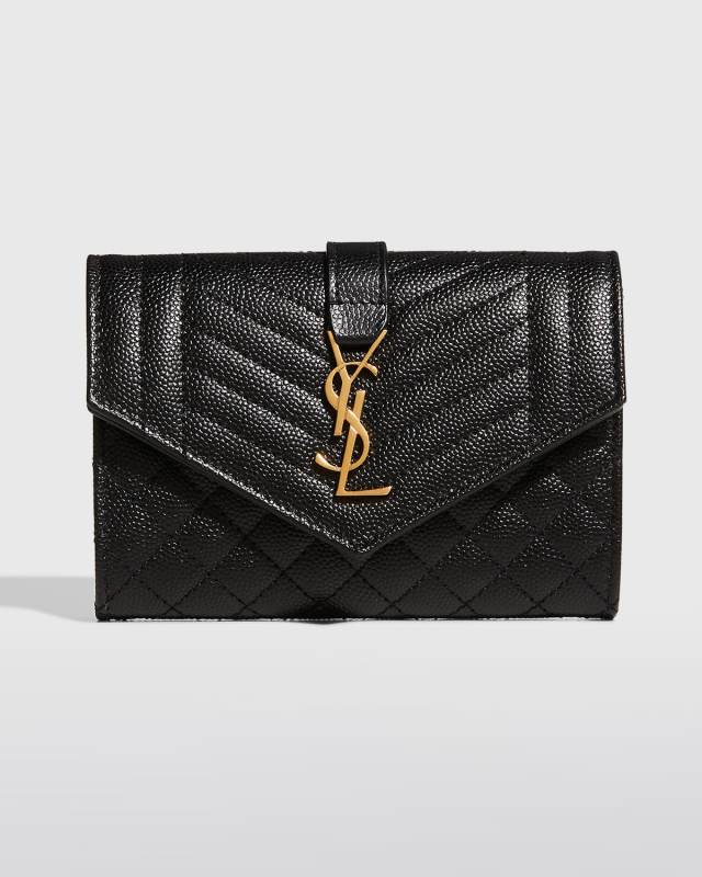 Envelope Small YSL Flap Wallet in Grained Leather