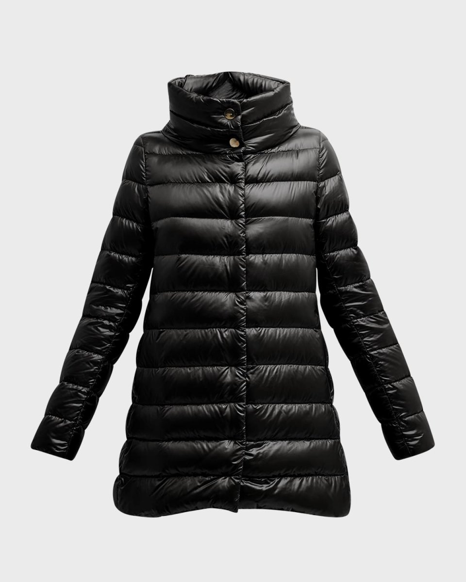 Amelia Water-Resistant Ultralight Nylon A-Line Puffer Jacket