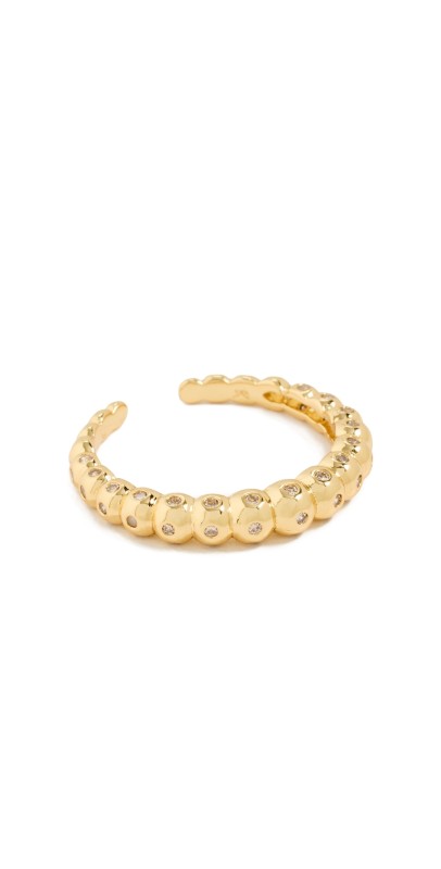 By Adina Eden Beaded Ball Open Ring Gold