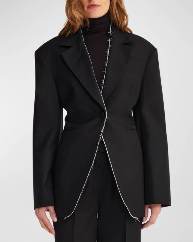 Waisted Raw-Edge Wool Blazer