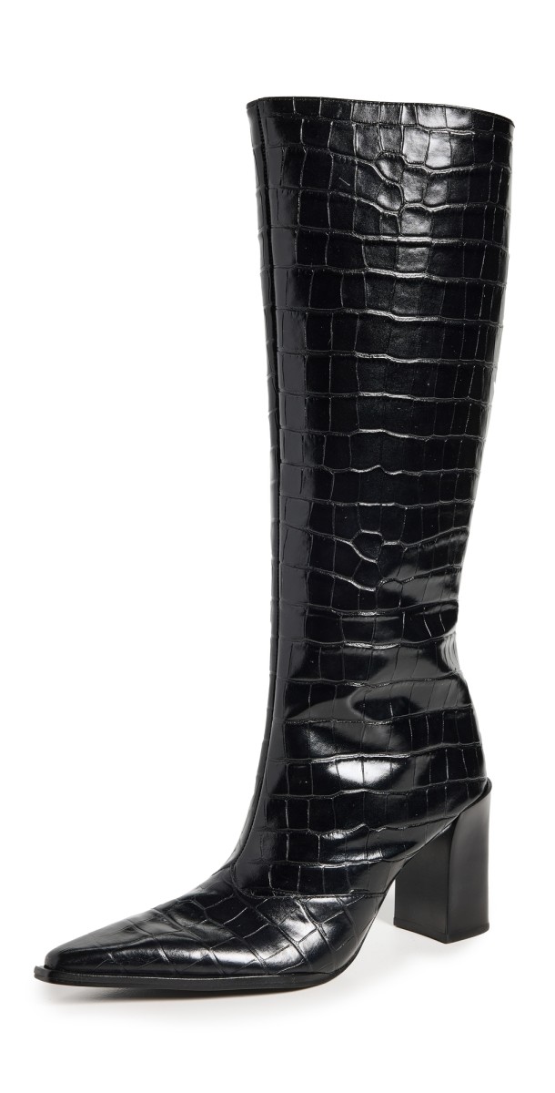Schutz Raffaela Up Croco Block Boots Black