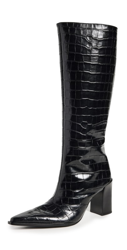 Schutz Raffaela Up Croco Block Boots Black