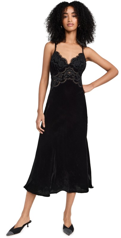 FARM Rio Black Richelieu Velvet Slip Dress Black