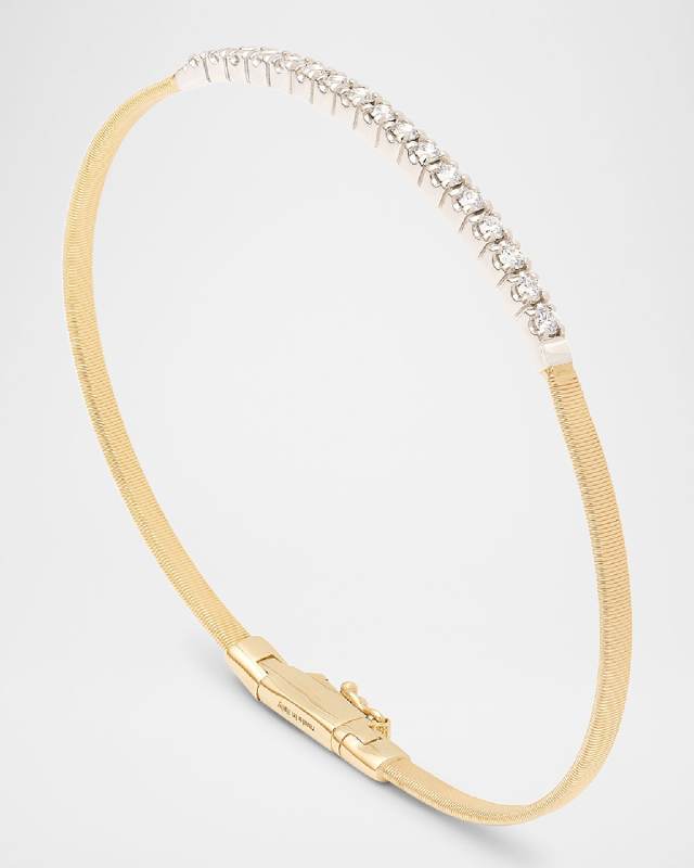 18K Yellow Gold Small Stackable Bracelet with Diamond Bar