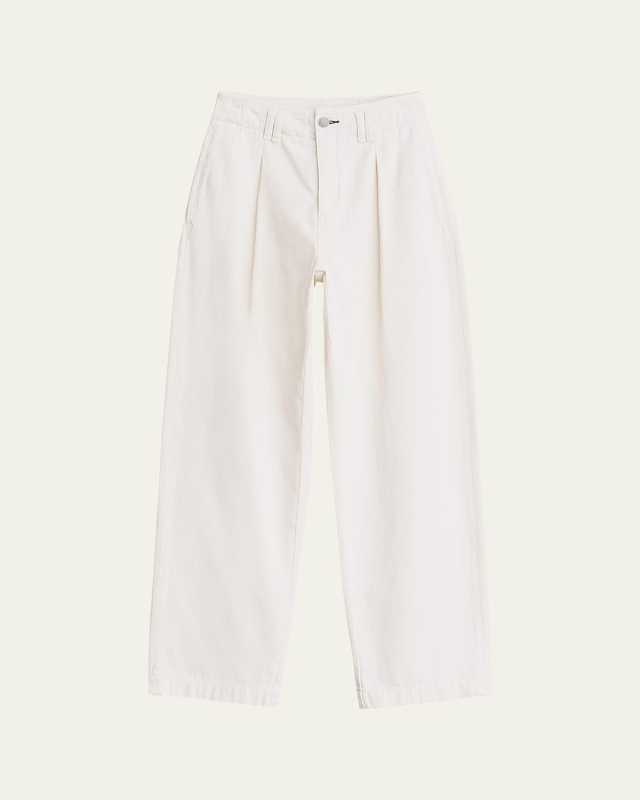 High-Rise Pleated Straight-Leg Trousers