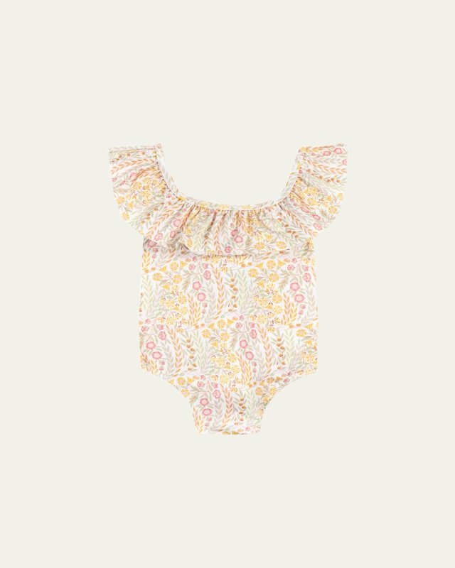 Girl's Floral-Print One-Piece Swimsuit, Size 3M-3