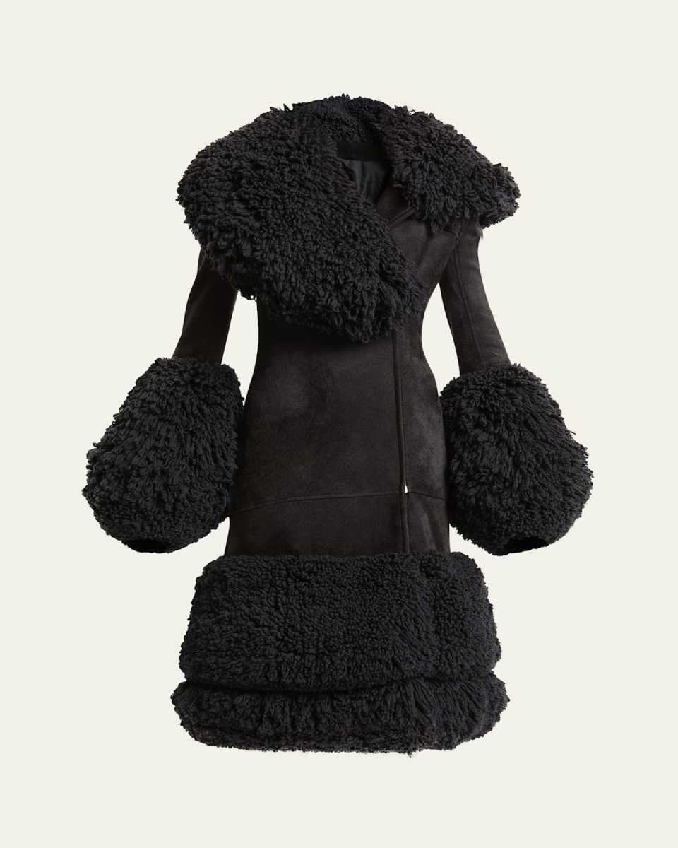 Chenille Yarn Wool Trim Cinched Coat