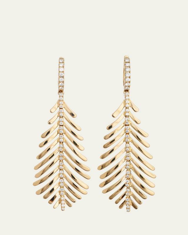 18K Yellow Gold Plume Earrings with Diamonds