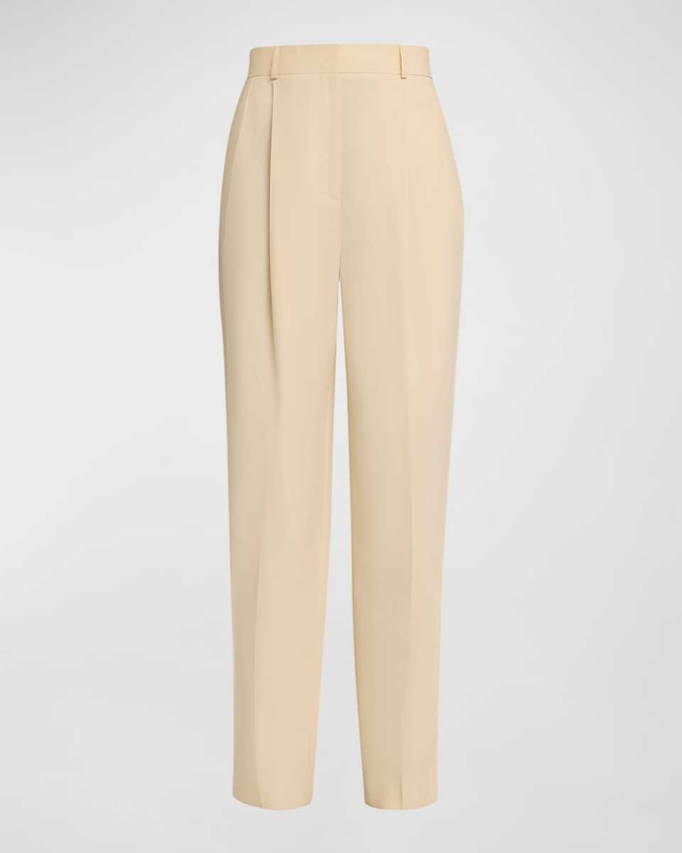 Mid-Rise Double-Pleated Straight-Leg Tailored Trousers