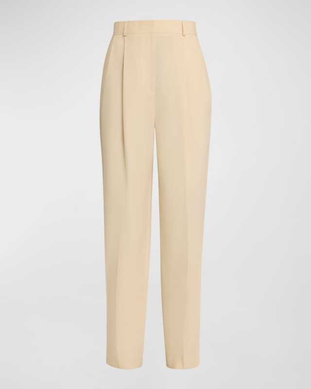Mid-Rise Double-Pleated Straight-Leg Tailored Trousers