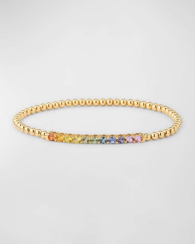 Rainbow 18K Yellow Gold Sapphire Stretch Bracelet