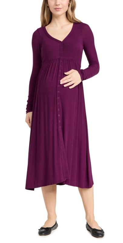 HATCH The Softest Rib Nursing Dress Aubergine